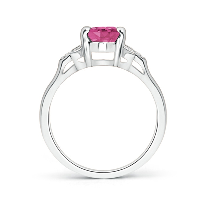8x6mm AAAA Vintage Style Oval Pink Sapphire Ring with Diamond Accents in White Gold Product Image