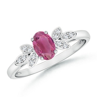 6x4mm AAA Vintage Style Oval Pink Tourmaline Ring with Diamond Accents in White Gold
