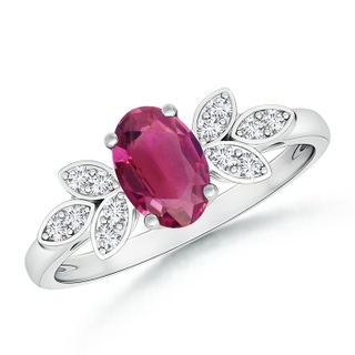 7x5mm AAAA Vintage Style Oval Pink Tourmaline Ring with Diamond Accents in P950 Platinum