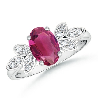 8x6mm AAAA Vintage Style Oval Pink Tourmaline Ring with Diamond Accents in P950 Platinum