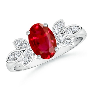 8x6mm AAA Vintage Style Oval Ruby Ring with Diamond Accents in P950 Platinum