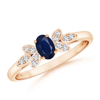 5x3mm A Vintage Style Oval Blue Sapphire Ring with Diamond Accents in 9K Rose Gold
