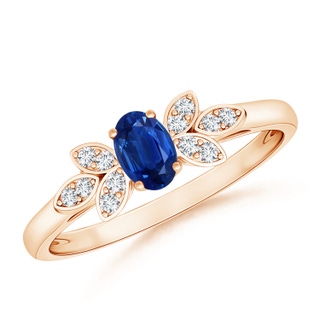 5x3mm AAA Vintage Style Oval Blue Sapphire Ring with Diamond Accents in 9K Rose Gold