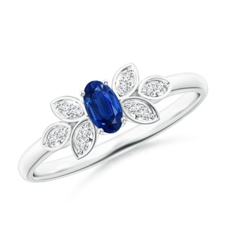 5x3mm AAA Vintage Style Oval Blue Sapphire Ring with Diamond Accents in White Gold