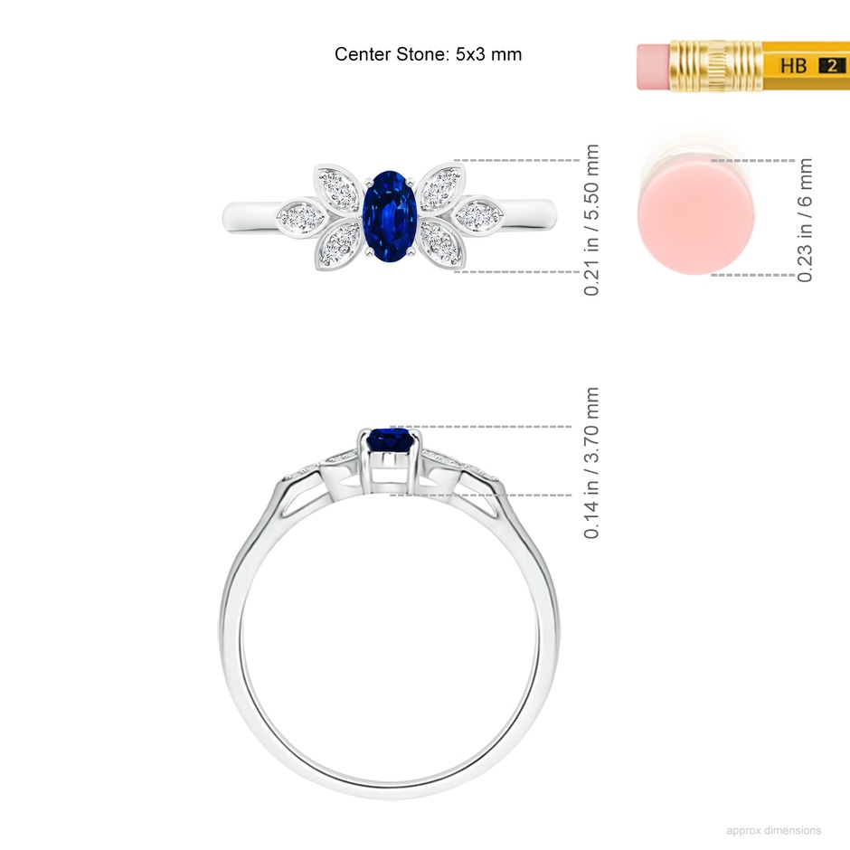 5x3mm AAAA Vintage Style Oval Blue Sapphire Ring with Diamond Accents in P950 Platinum ruler