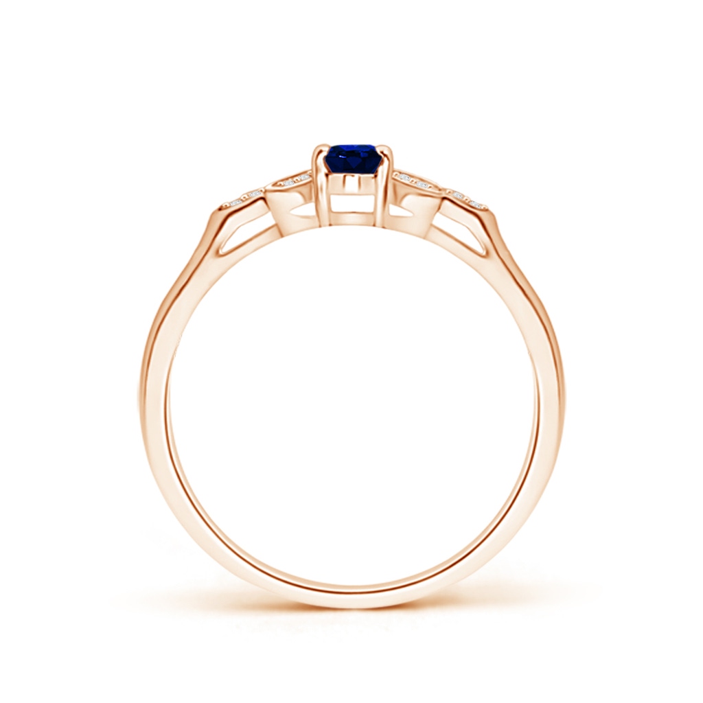 5x3mm AAAA Vintage Style Oval Blue Sapphire Ring with Diamond Accents in Rose Gold - side 199