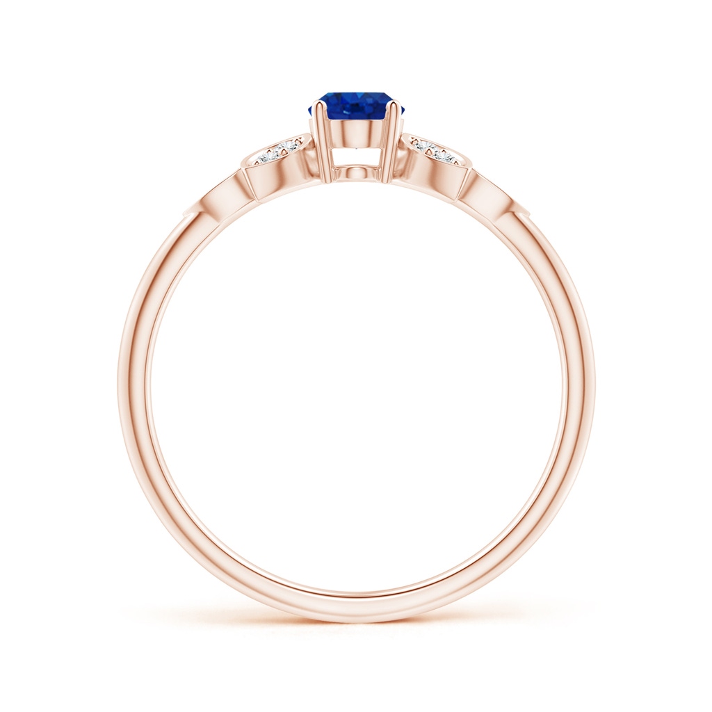 6x4mm AAA Vintage Style Oval Blue Sapphire Ring with Diamond Accents in Rose Gold Side-1