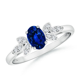 6x4mm AAAA Vintage Style Oval Blue Sapphire Ring with Diamond Accents in P950 Platinum