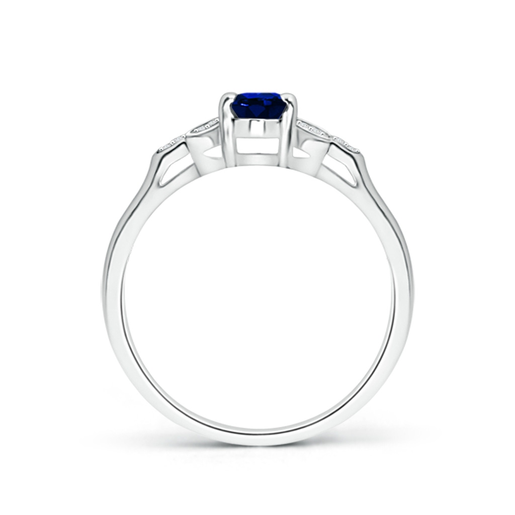 6x4mm AAAA Vintage Style Oval Blue Sapphire Ring with Diamond Accents in White Gold - side 199