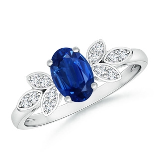 7x5mm AAA Vintage Style Oval Blue Sapphire Ring with Diamond Accents in P950 Platinum