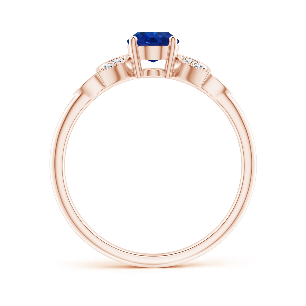 7x5mm AAA Vintage Style Oval Blue Sapphire Ring with Diamond Accents in Rose Gold Side-1