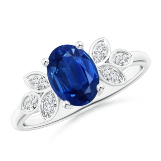8x6mm AAA Vintage Style Oval Blue Sapphire Ring with Diamond Accents in White Gold