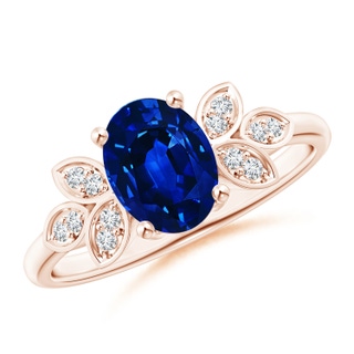 8x6mm AAAA Vintage Style Oval Blue Sapphire Ring with Diamond Accents in Rose Gold