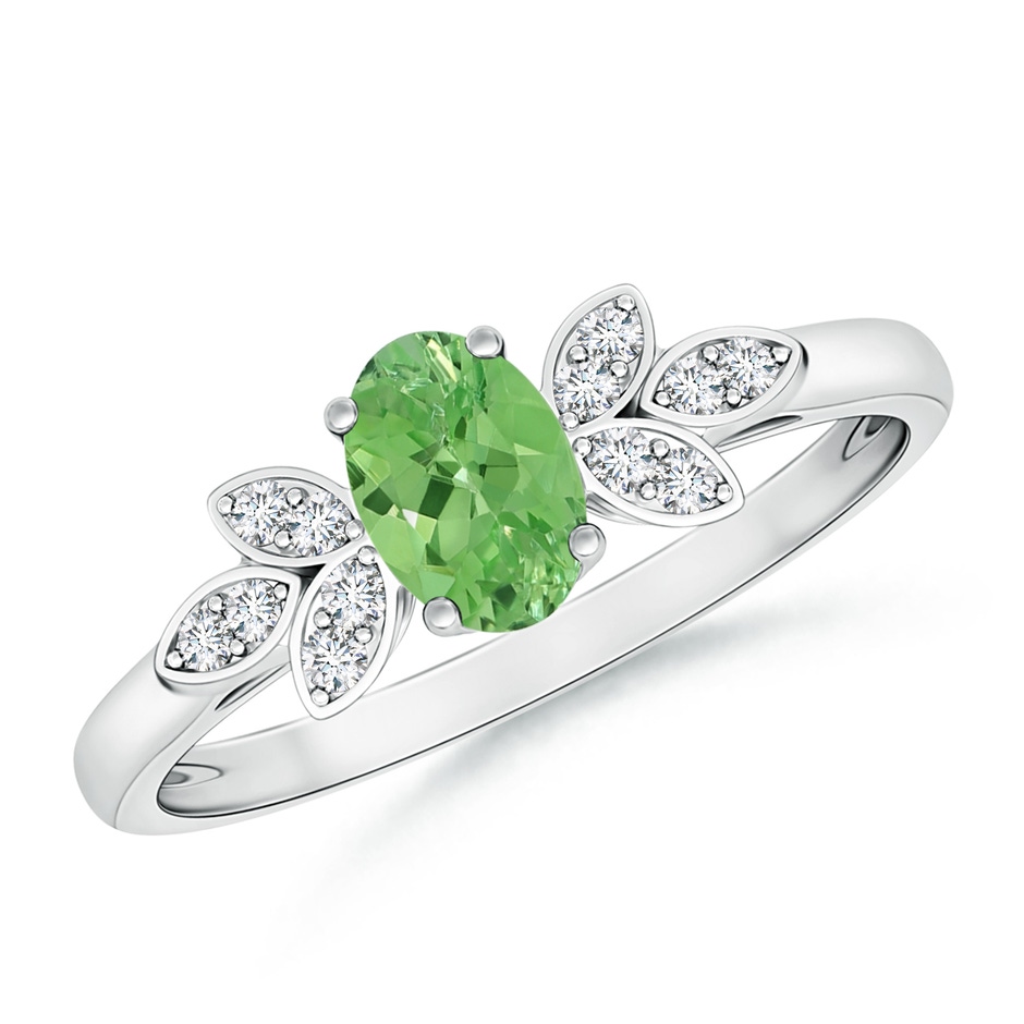 6x4mm A Vintage Style Oval Tsavorite Ring with Diamond Accents in White Gold 