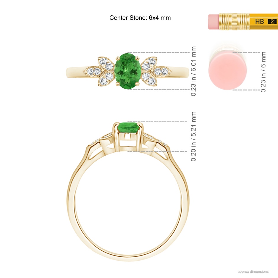 6x4mm AA Vintage Style Oval Tsavorite Ring with Diamond Accents in Yellow Gold ruler