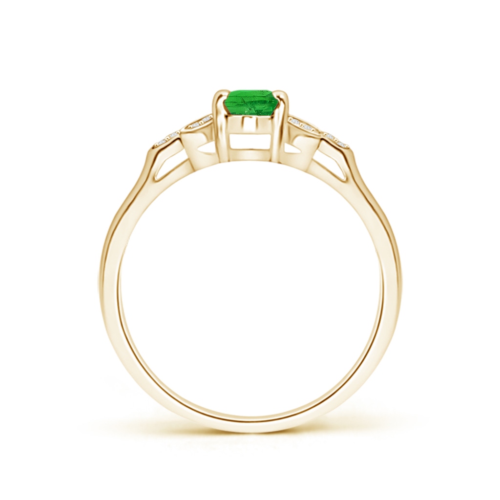6x4mm AAA Vintage Style Oval Tsavorite Ring with Diamond Accents in 10K Yellow Gold Side 1