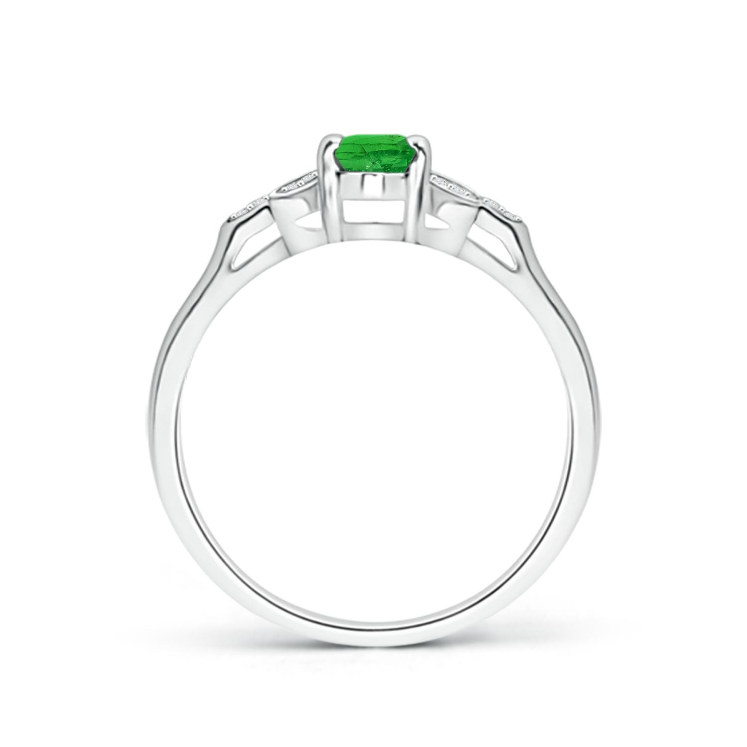 6x4mm AAA Vintage Style Oval Tsavorite Ring with Diamond Accents in White Gold - side 1