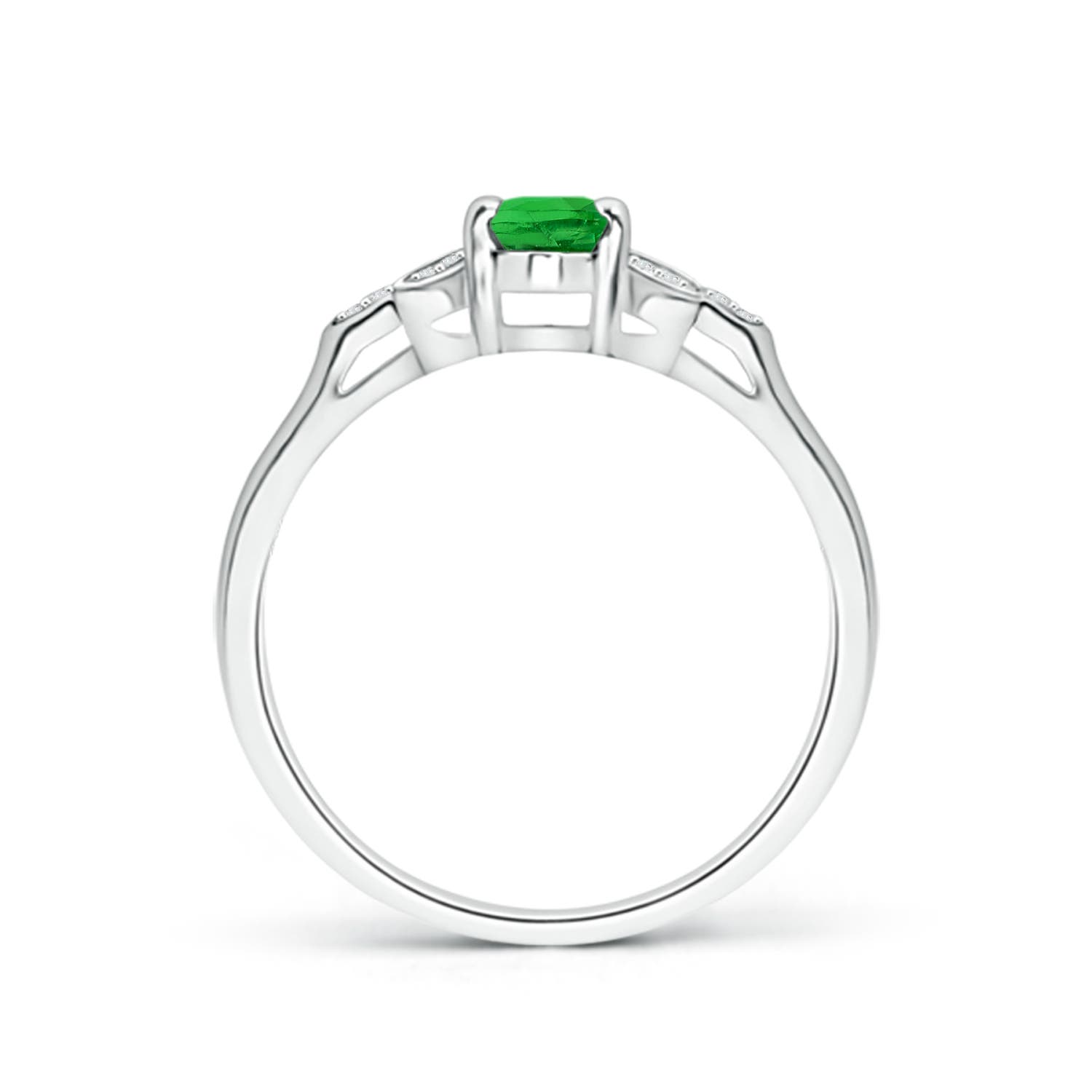 6x4mm AAAA Vintage Style Oval Tsavorite Ring with Diamond Accents in White Gold - side 1