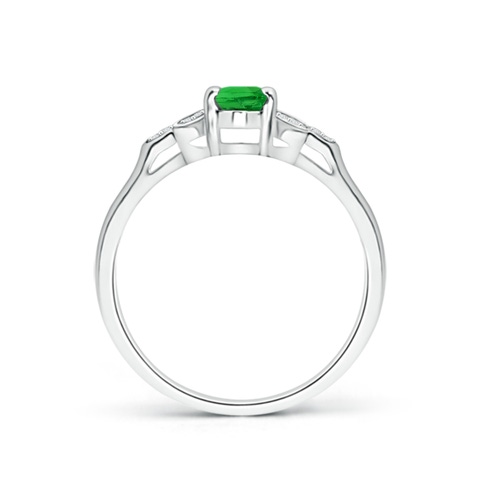 6x4mm AAAA Vintage Style Oval Tsavorite Ring with Diamond Accents in White Gold - side 1