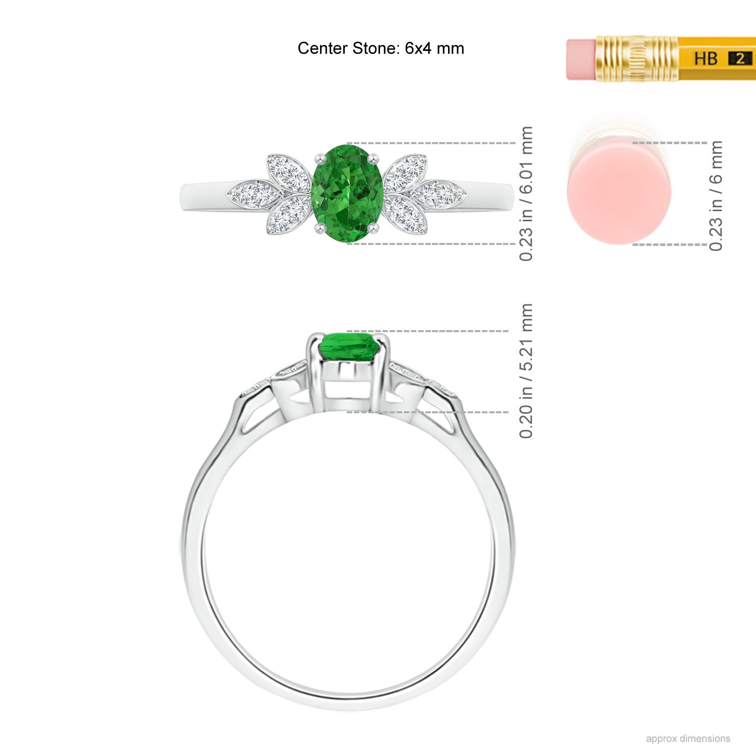 6x4mm AAAA Vintage Style Oval Tsavorite Ring with Diamond Accents in White Gold - ruler