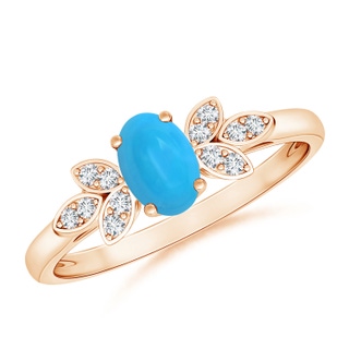 6x4mm AAAA Vintage Style Oval Turquoise Ring with Diamond Accents in Rose Gold