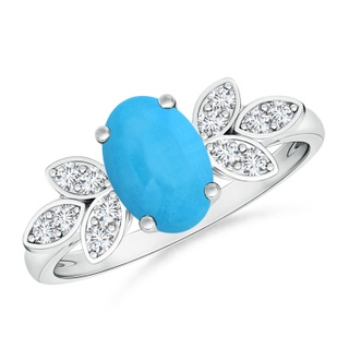 8x6mm AAA Vintage Style Oval Turquoise Ring with Diamond Accents in White Gold