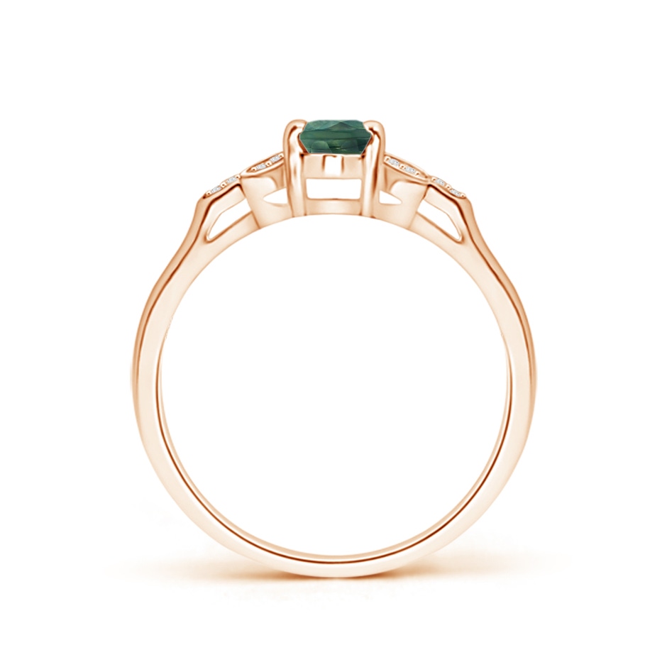 6x4mm AA Vintage Style Oval Teal Montana Sapphire Ring with Diamond Accents in Rose Gold side 1