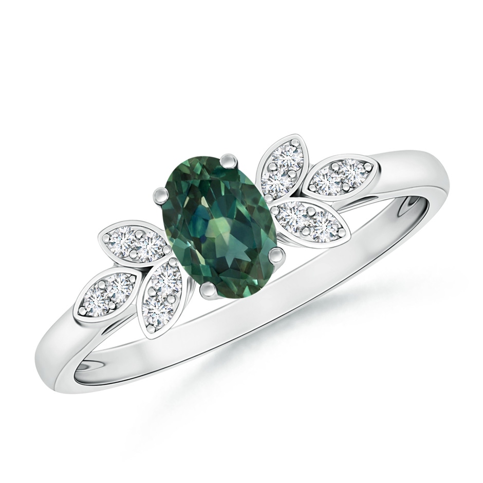 6x4mm AA Vintage Style Oval Teal Montana Sapphire Ring with Diamond Accents in White Gold 