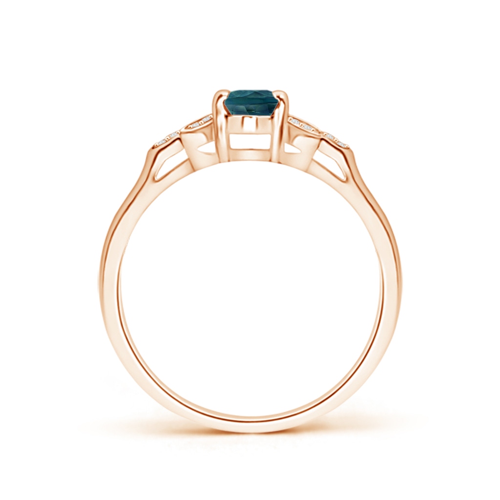 6x4mm AAA Vintage Style Oval Teal Montana Sapphire Ring with Diamond Accents in 9K Rose Gold Side 1