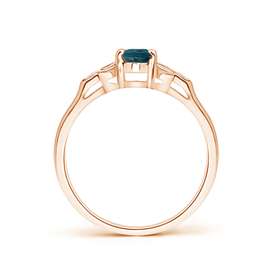 6x4mm AAA Vintage Style Oval Teal Montana Sapphire Ring with Diamond Accents in 9K Rose Gold side 1