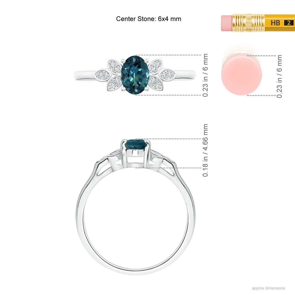6x4mm AAA Vintage Style Oval Teal Montana Sapphire Ring with Diamond Accents in P950 Platinum ruler