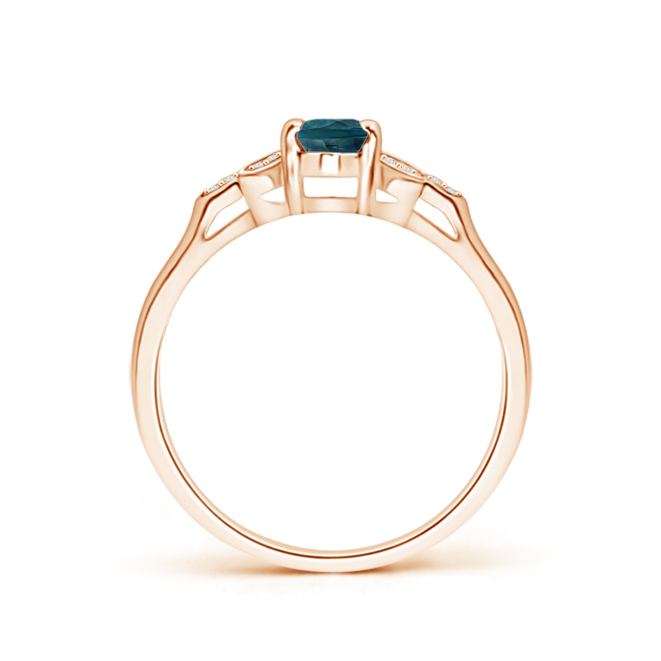 6x4mm AAA Vintage Style Oval Teal Montana Sapphire Ring with Diamond Accents in Rose Gold side 1