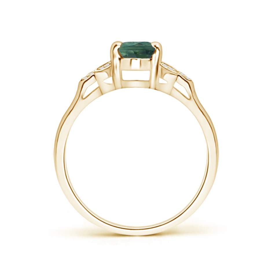 7x5mm AA Vintage Style Oval Teal Montana Sapphire Ring with Diamond Accents in Yellow Gold side 1
