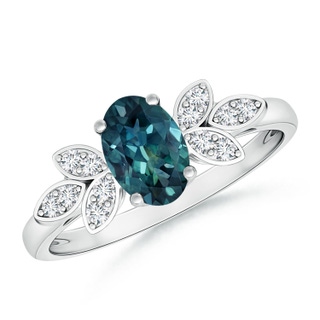 7x5mm AAA Vintage Style Oval Teal Montana Sapphire Ring with Diamond Accents in P950 Platinum
