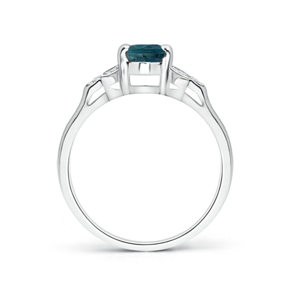 7x5mm AAA Vintage Style Oval Teal Montana Sapphire Ring with Diamond Accents in P950 Platinum side 1