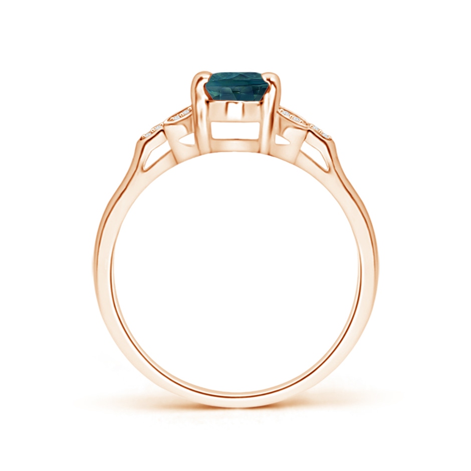 7x5mm AAA Vintage Style Oval Teal Montana Sapphire Ring with Diamond Accents in Rose Gold side 1
