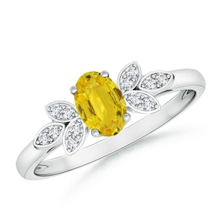 6x4mm AAA Vintage Style Oval Yellow Sapphire Ring with Diamond Accents in White Gold
