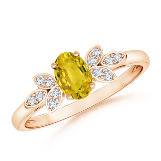 6x4mm AAAA Vintage Style Oval Yellow Sapphire Ring with Diamond Accents in Rose Gold