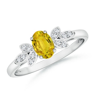 6x4mm AAAA Vintage Style Oval Yellow Sapphire Ring with Diamond Accents in White Gold