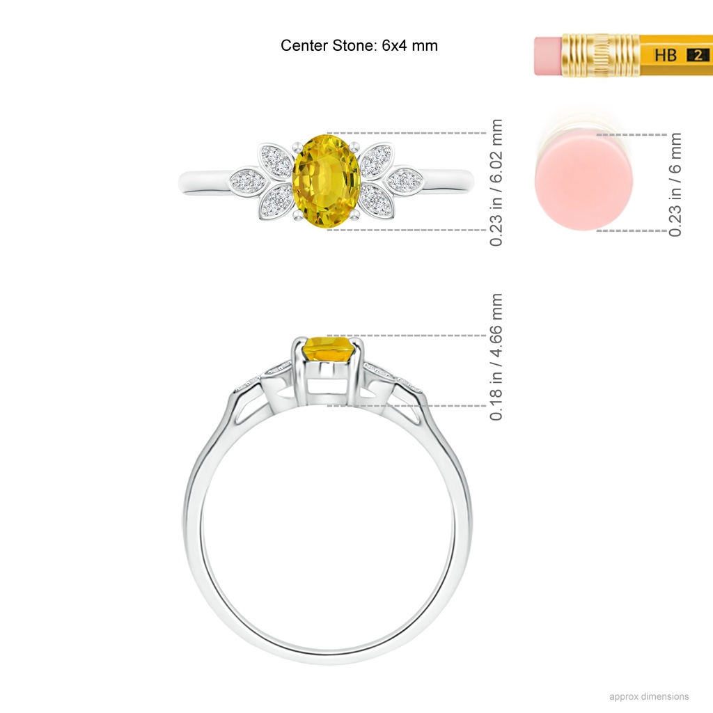 6x4mm AAAA Vintage Style Oval Yellow Sapphire Ring with Diamond Accents in White Gold Ruler