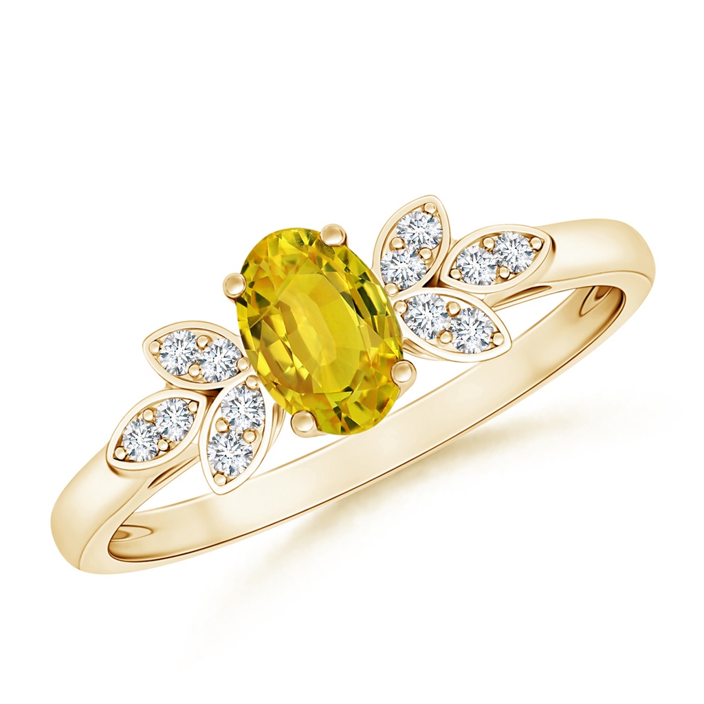 6x4mm AAAA Vintage Style Oval Yellow Sapphire Ring with Diamond Accents in Yellow Gold