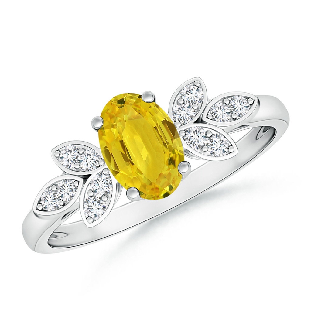 7x5mm AAA Vintage Style Oval Yellow Sapphire Ring with Diamond Accents in White Gold 