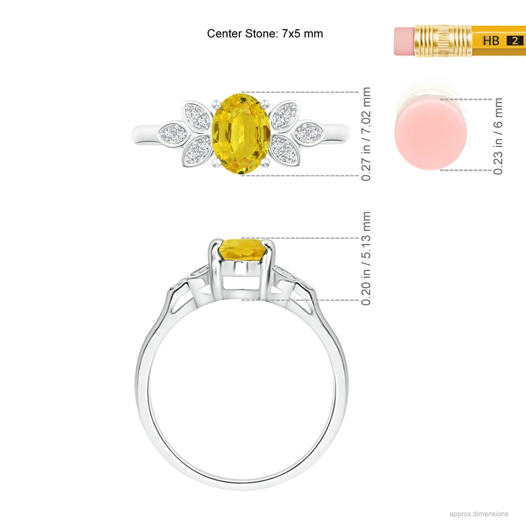 7x5mm AAA Vintage Style Oval Yellow Sapphire Ring with Diamond Accents in White Gold Ruler