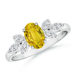 7x5mm AAAA Vintage Style Oval Yellow Sapphire Ring with Diamond Accents in P950 Platinum