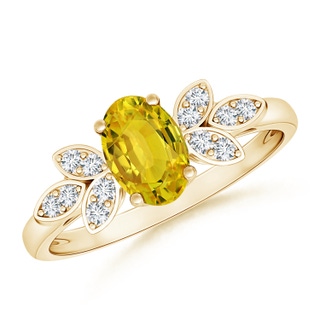 7x5mm AAAA Vintage Style Oval Yellow Sapphire Ring with Diamond Accents in Yellow Gold