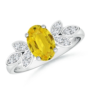 8x6mm AAA Vintage Style Oval Yellow Sapphire Ring with Diamond Accents in White Gold