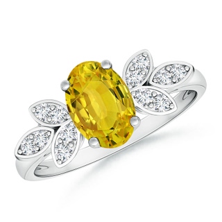 8x6mm AAAA Vintage Style Oval Yellow Sapphire Ring with Diamond Accents in P950 Platinum