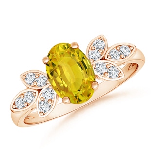8x6mm AAAA Vintage Style Oval Yellow Sapphire Ring with Diamond Accents in Rose Gold