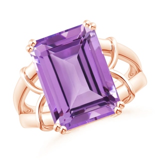 14x10mm A Octagonal Amethyst Split Shank Ring in Rose Gold