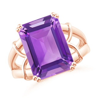 14x10mm AA Octagonal Amethyst Split Shank Ring in Rose Gold